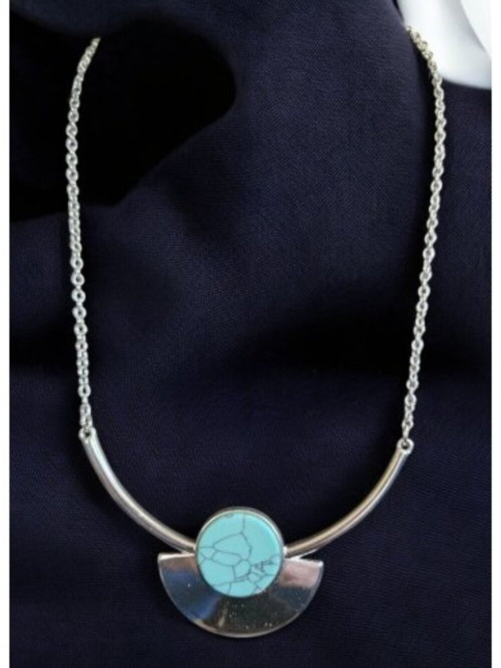 AVON Silvertone Shield Your Fear Collar Faux Turquoise Amulet Necklace